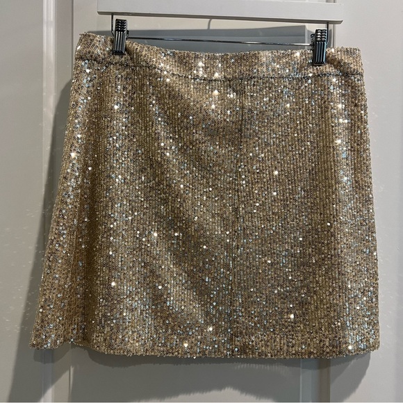 French Connection Gold Sequin Skater Mini Skirt size 12 - Picture 2 of 5